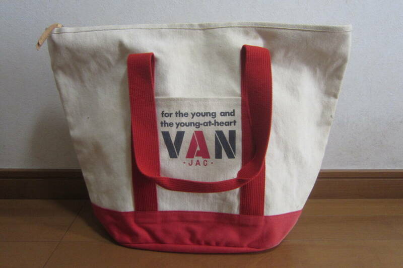 VAN ヴァン バン かばん トートバッグ 帆布 キャンバス ビンテージ アイボリー系×赤 O2402E