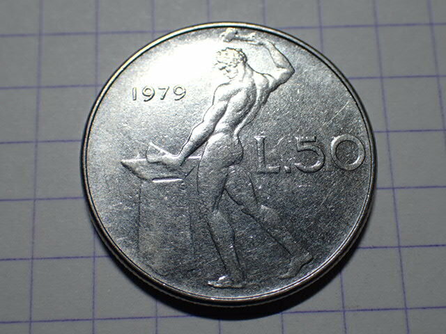 L-18 KM#95.1 “1979” 通常貨 イタリア共和国 50リラ(50 ITL)アクモニタル貨(ラージタイプ) 世界の硬貨