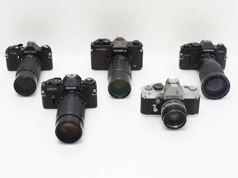 ★訳あり大特価★ MF カメラボディ&レンズ 5台セット PENTAX / YASHICA / RICOH / COSINA / PETRI #TA3758