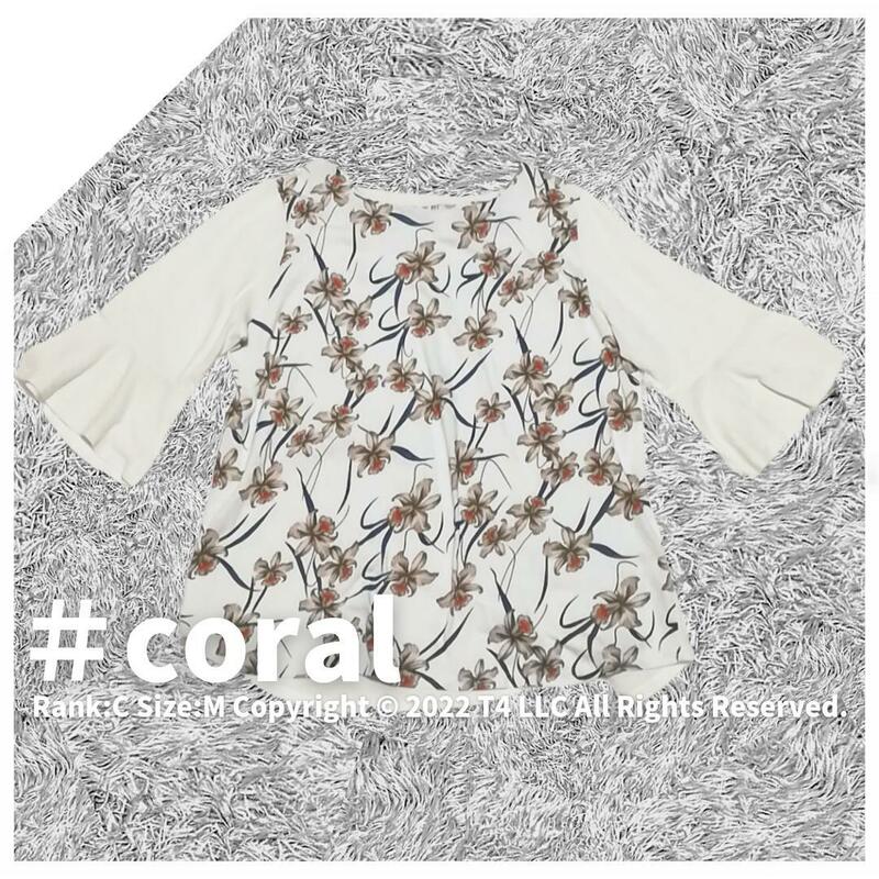 coral コーラル 7分袖カットソー 白系 M〜Lサイズ コットン100% Tシャツ ゆったりめ サイズ感 ×1718