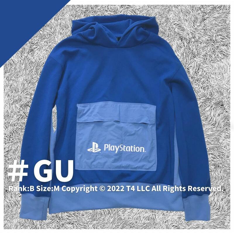 GU PlayStation ポンチパーカー 青 Mサイズ ロゴ 美品 柔らかい 滑らかな肌触り ポケット フード コントローラー ボタン ×2205