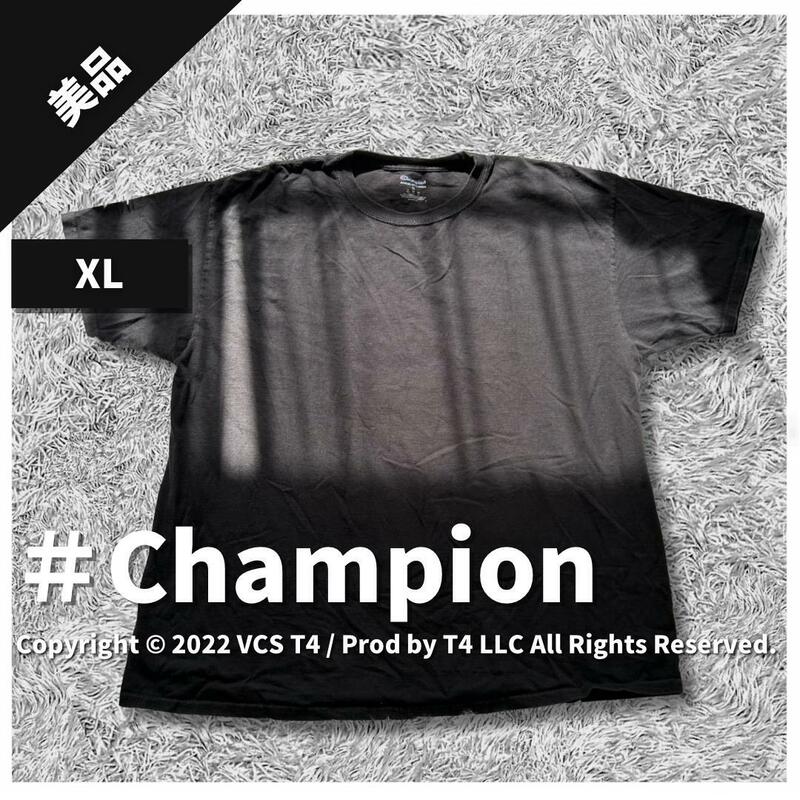 【美品】チャンピオン Tシャツ 半袖 XL 黒 ロゴ刺繍 シンプル 定番シャツ ×2492