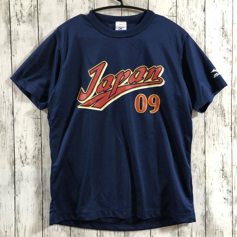 【MIZUNO】ミズノ WBC サムライジャパン 2009 半袖 Tシャツ L ネイビー #09 小笠原道大 送料込み！