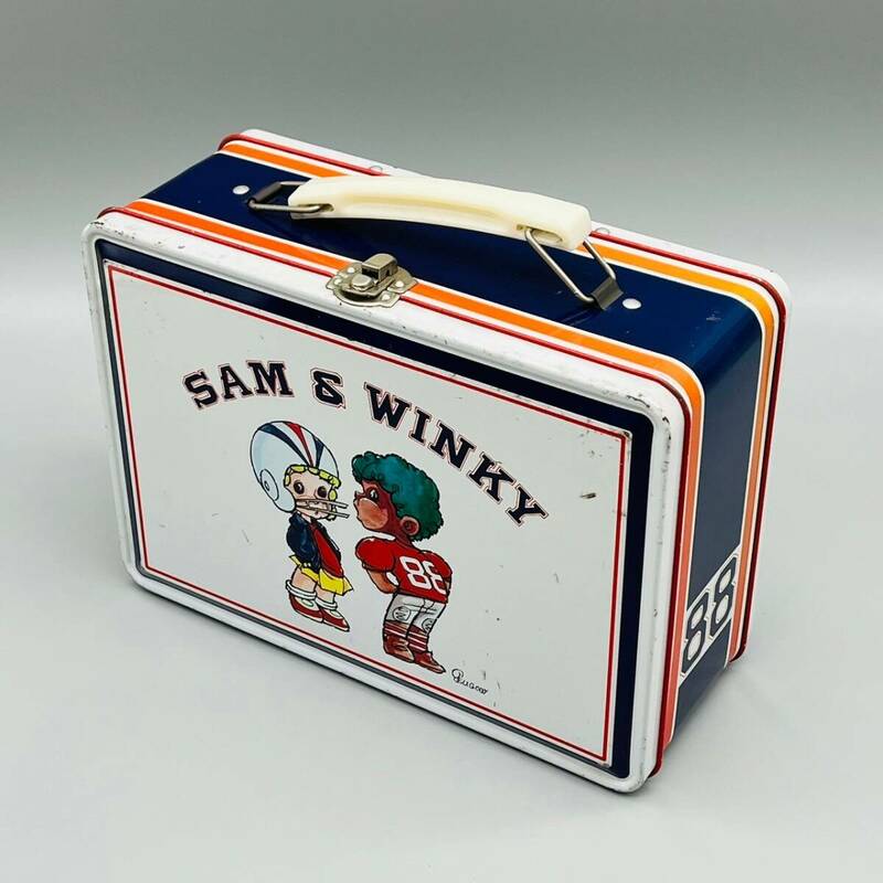 (60) SAM & WINKY サムアンドウィンキー 昭和レトロ リリック ブリキ バッグ 缶ケース 小物入れ ビンテージ 当時物 レア