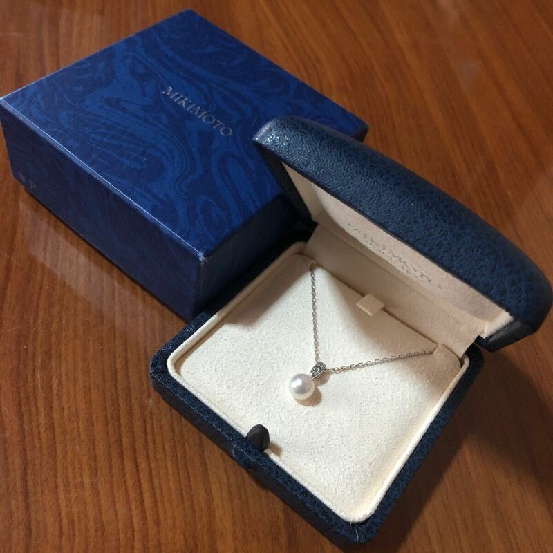 〈送料無料〉ミキモト 真珠 パール ネックレス ダイヤモンド K18 WG 一粒パール 7.25mm 18金 パールネックレス シンプル ダイヤ