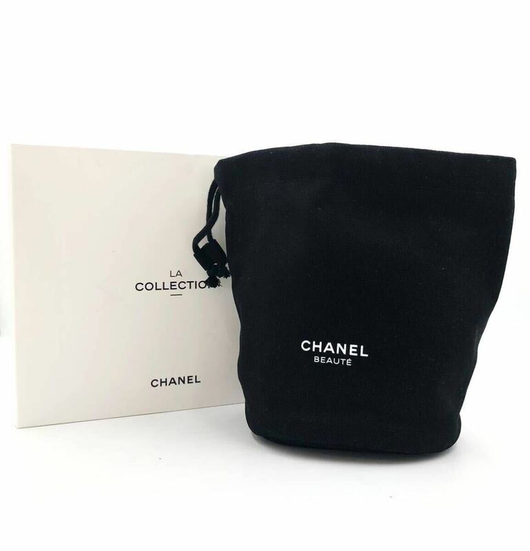 ■新品同然■CHANEL シャネル　ノベルティポーチ　コスメポーチ　化粧ポーチ　巾着　コットンキャンバス　ブラック