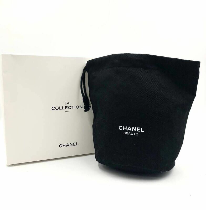 ■未使用同然■CHANEL シャネル　ノベルティポーチ　コスメポーチ　巾着　コットンキャンバス　ブラック　箱付き