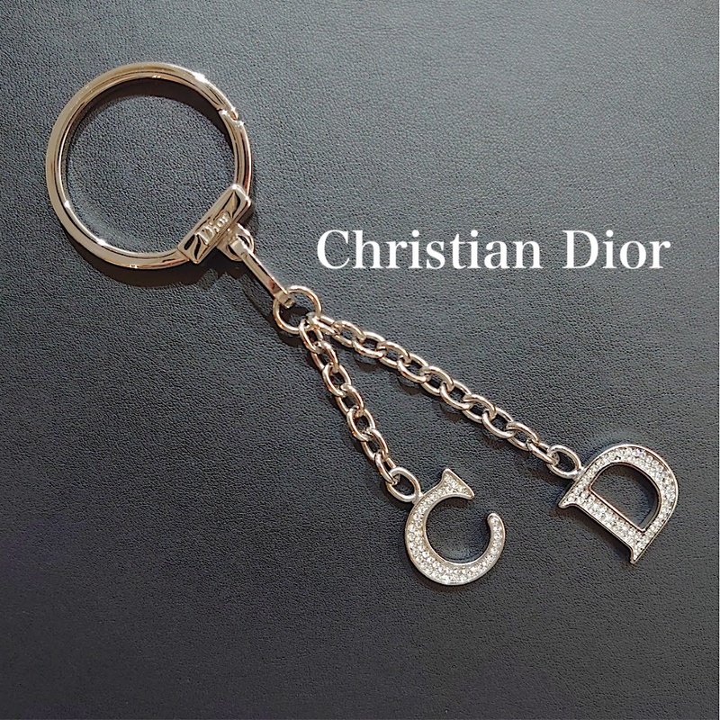 【レア】Christian Dior CD クリスチャン ディオール CDロゴ ラインストーン チャーム バッグチャーム キーホルダー シルバー 【送料無料】