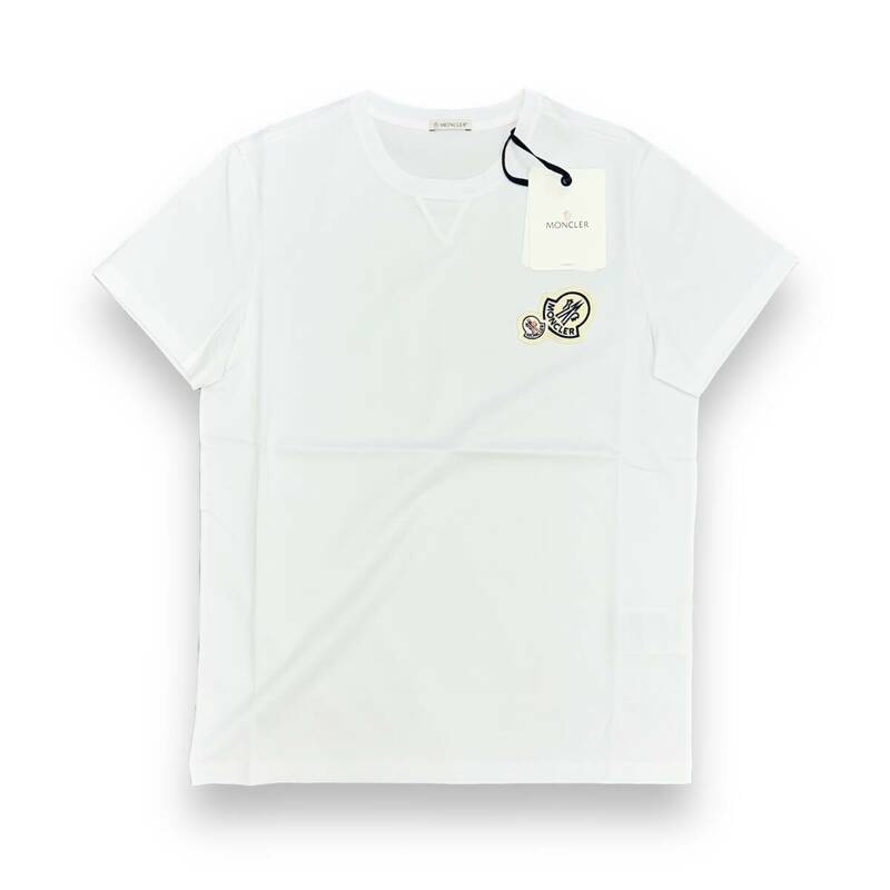 新品 Lサイズ MONCLER ダブルロゴ パッチ Tシャツ ホワイト モンクレール