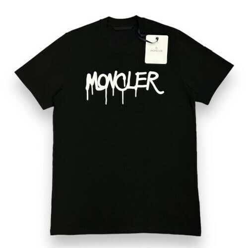 新品 Lサイズ MONCLER スプレーペイント ロゴ Tシャツ ブラック モンクレール