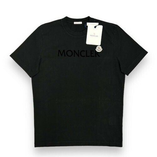新品 Mサイズ MONCLER フロック ロゴプリント ロゴパッチ Tシャツ モンクレール ブラック