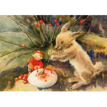 ミリ・ウェーバー イースタータイム うさぎ スイス 製 ポストカード グリーティングカード 絵はがき アンティーク調 ウサギ きのこ 花 妖精