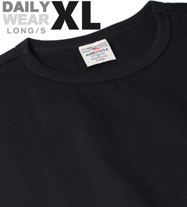 AVIREX デイリー 長袖 クルーネック Tシャツ ブラック XLサイズ / リブ DAILY ウェア 黒 BLACK ロングスリーブ アヴィレックス 丸首 ロンT