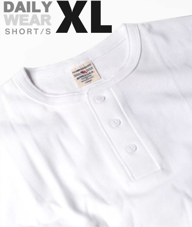 AVIREX アヴィレックス 半袖 ヘンリーネックTシャツ ホワイト XLサイズ　/ DAILY RIB リブ デイリーウェア 新品 アビレックス 白