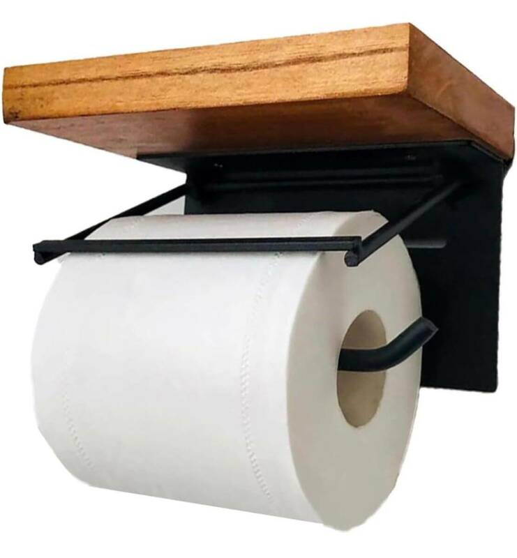 木製棚付き トイレットペーパーホルダーBB1139木製 紙巻器 壁掛け 小物置き ペーパーホルダー シングル 和風 取り付け簡単 汚れに強い天板