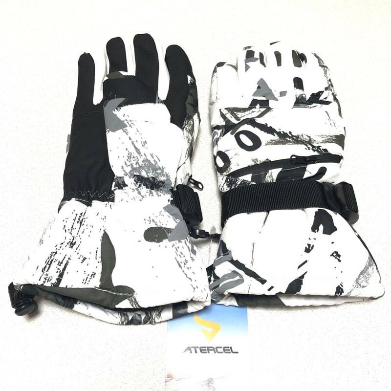 スキー手袋LサイズBB1131グレー&ホワイトスキーグローブ メンズ レディース スノボ スキースノーボードバイクグローブ 防寒グローブ