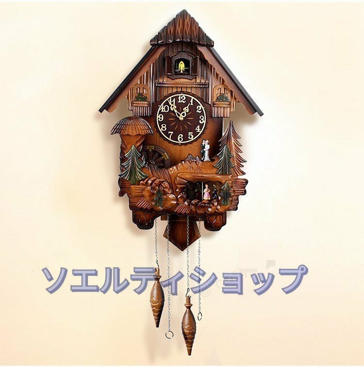 無垢材の鳩時計 多機能 ヨーロピアンスタイル はと時計 ハト時計 壁掛け時計 振り子時計 からくり時計