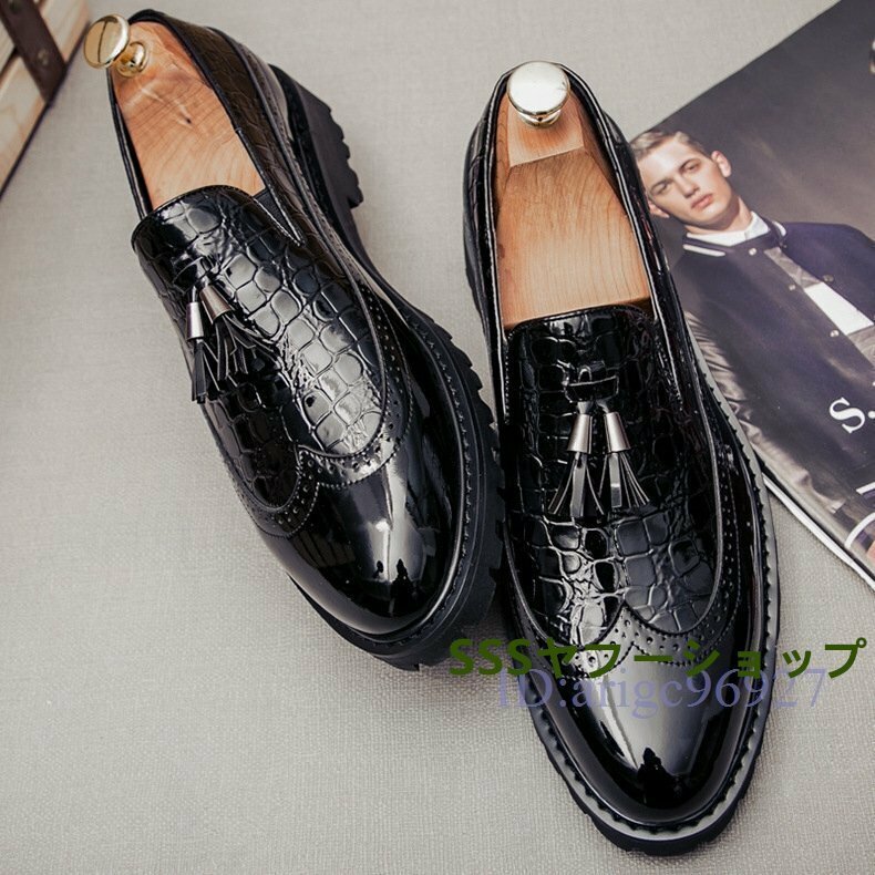 ローファースリッポン ビジネスシューズ メンズ靴外羽根イギリス 風革靴 紳士靴 24～28cm ブラック