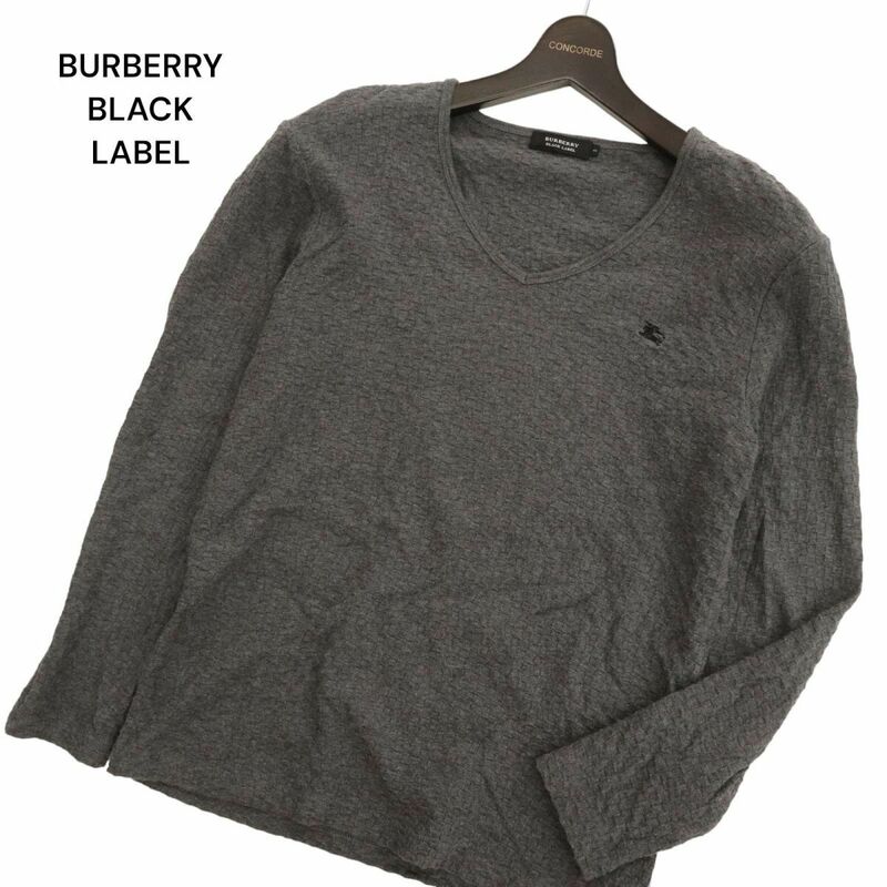 BURBERRY BLACK LABEL バーバリー ブラックレーベル 長袖 ホース刺繍 リンクス カットソー ロンTシャツ Sz.2　メンズ グレー　C4T01858_3#F