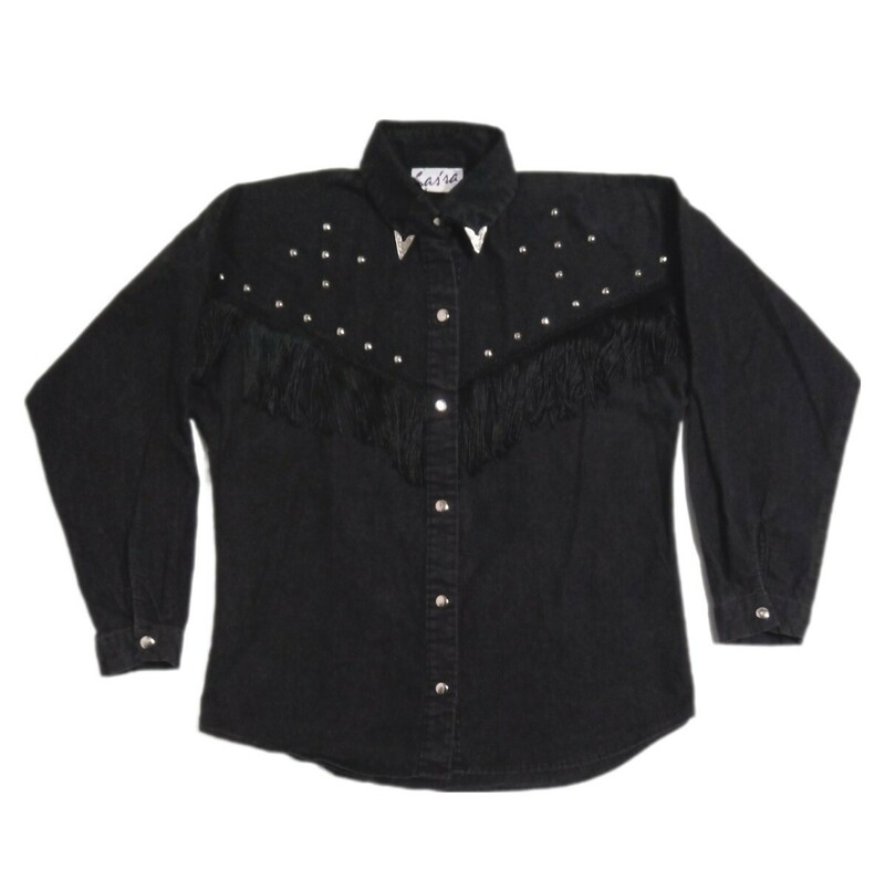80sビンテージ USA製 ウエスタンシャツ 1980年代製 レディース フリンジ ビーズ 古着 アメカジ 長袖シャツ 黒 TOGA 当時物