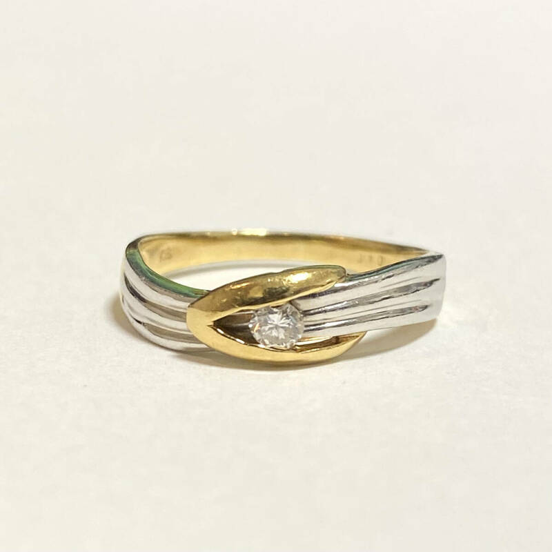 K18/Pt900 ゴールドプラチナコンビデザインリング ダイヤモンド0.10ct 12.5号 2.7ｇ 指輪 アクセサリー