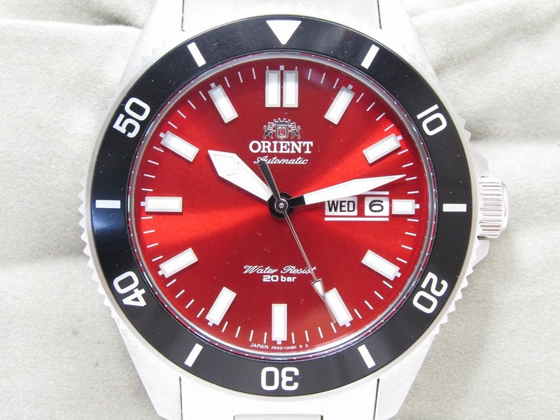 オリエント メンズ腕時計 デイデイト 自動巻き F692-UAB0 レッド文字盤 極美品