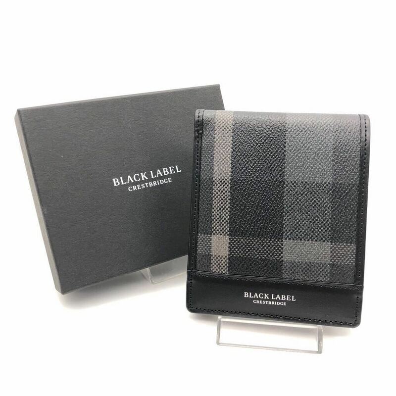 【美品】 BLACK LABEL ブラックレーベル クレストブリッジ 二つ折り 財布 ウォレット チェック ブラックカラー 箱