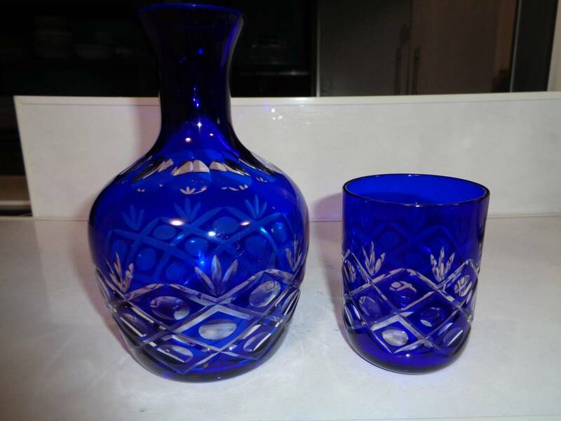 青色の切子グラスと花瓶セット！（美品）