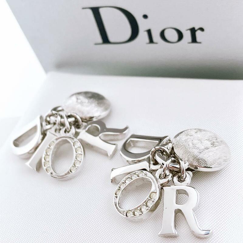 【レア物＊美品】ディオール dior イヤリング シルバー レディース Y263 ラインストーン アクセサリー ジュエリー 両耳 両方