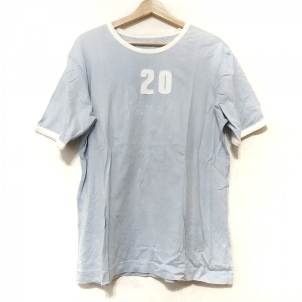 パパス Papas 半袖Tシャツ サイズM - ライトブルー×白 メンズ トップス