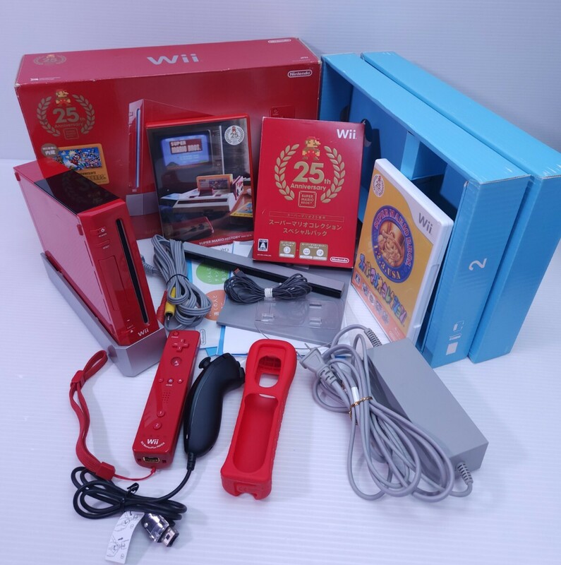 美品 / 動作品Wii本体 レッド スーパーマリオ25周年仕 版 ゲームソフト Wii 箱付 希少品(-H-43)