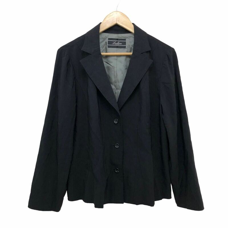 B374 大きいサイズ Leilian レリアン テーラードジャケット ジャケット アウター 上着 羽織り 長袖 ブラック 黒 レディース 13+ 日本製