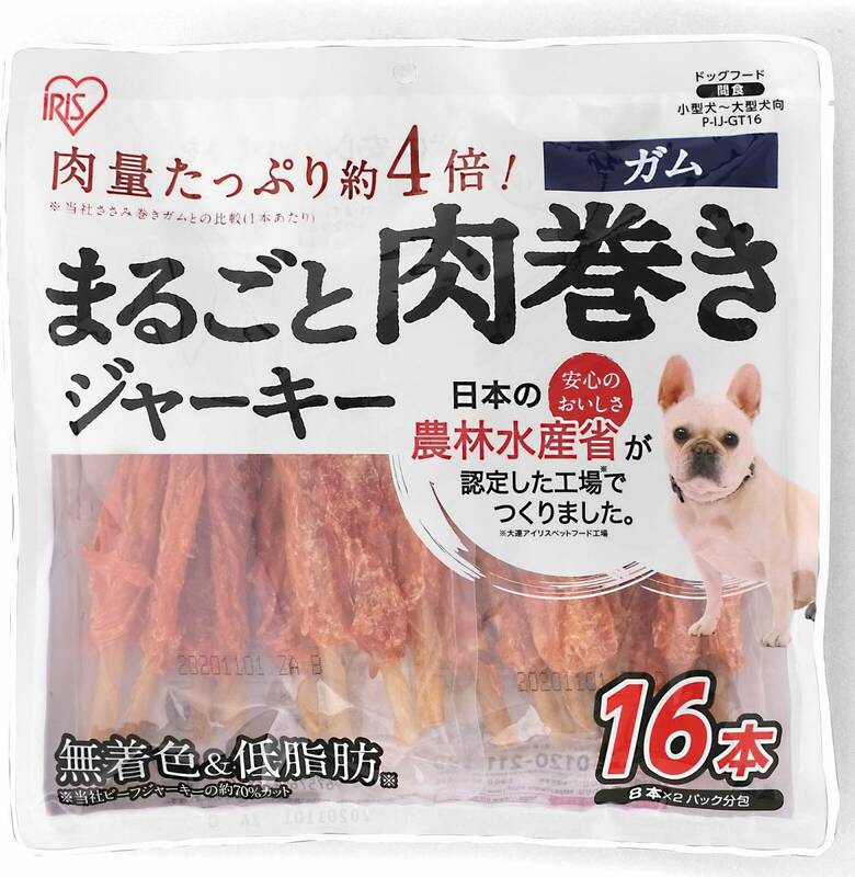 【アイリスオーヤマ　ペット用品・ペットフード　】　まるごと肉巻きジャーキーガム16本×2袋