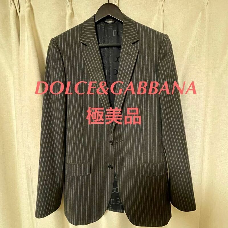 極美品　DOLCE&GABBANA ドルチェ&ガッバーナ　ドルガバ　テーラードジャケット　グレー　ストライプ　シングル 44 日本サイズMからL位