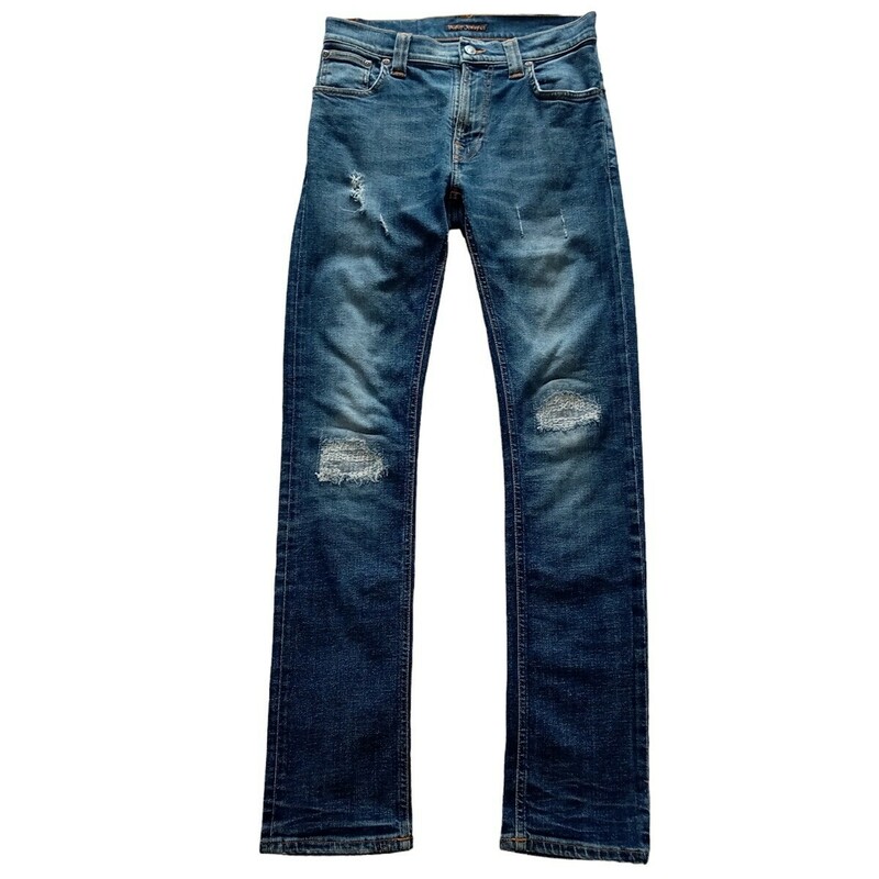 即決★nudie jeans ヌーディージーンズ N697 THIN FINN シンフィン ストレッチ リペア ダメージ クラッシュ スキニーデニム W29 スリム