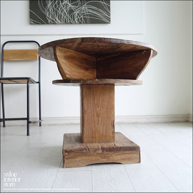 ヴィンテージサイドテーブルAnqbo20 丸テーブル 円形テーブル 什器 コーヒーテーブル チーク材 一点物 再生家具 無垢材家