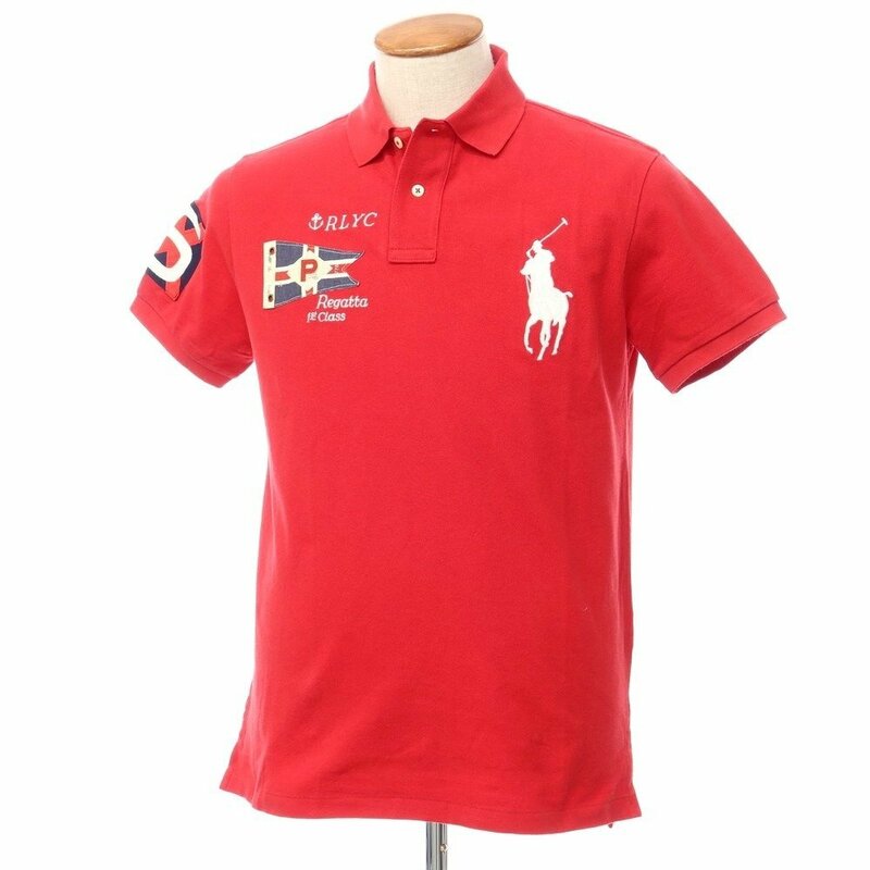 【中古】ポロ ラルフローレン Polo Ralph Lauren コットン 鹿の子 半袖 ポロシャツ レッド【サイズM】