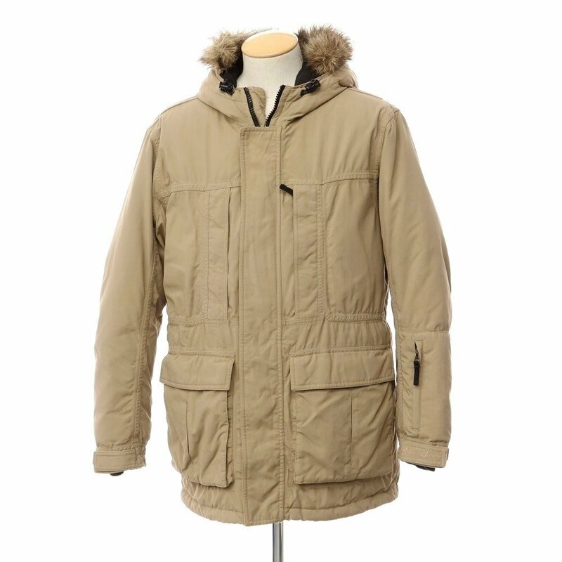 【中古】エディー バウアー Eddie Bauer ナイロン ファー ダウンコート ベージュ【サイズS】