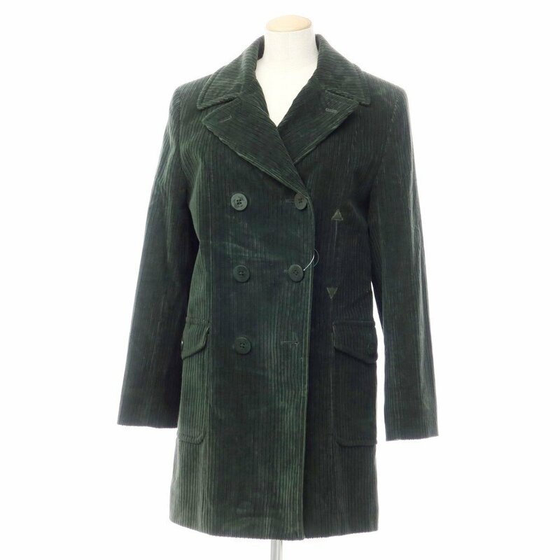 【中古】アクアスキュータム Aquascutum コーデュロイ ピーコート オリーブ【L位】