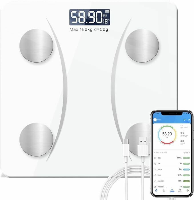 体重計 体脂肪計 Bluetooth　スマホ連動　日本語APP iOS/Android対応