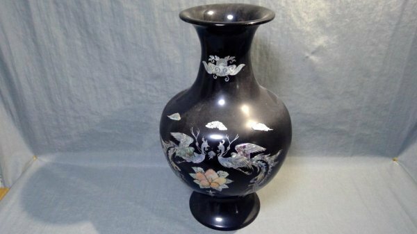 【螺鈿細工】 【120サイズ】 ≪韓国美術≫　木製漆器工芸品 壺 花瓶 高さ43cm・口径15cm螺鈿細工 272050025PR326