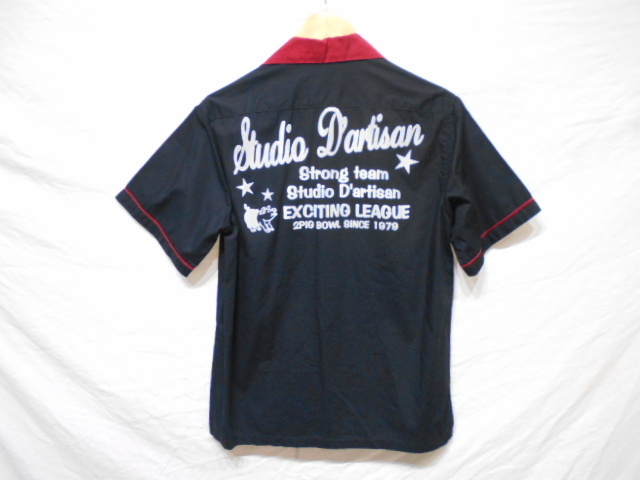 STUDIO D'ARTISAN ステュディオダルチザン フロッキープリント 半袖 ボーリング シャツ ブラック Ｍサイズ ダルチザン