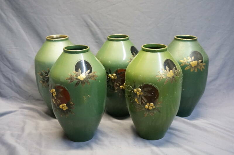 鋳銅製　水蓮型彫金花瓶 　5本セット【デッドストック】高岡銅器　E020
