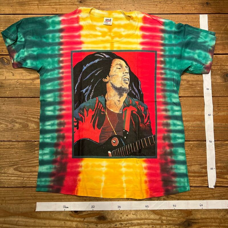 BOB MARLEY Tシャツ BOB MARLEY MUSIC INC exodus Robert Nesta Marley Jah Lion Anvil made in USA tee USA製 タイダイ　size L