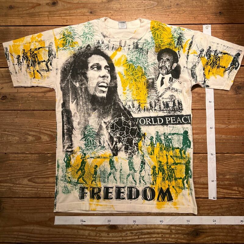 BOB MARLEY Tシャツ アフリカ　WORLDPEACE freedom フリーダム　ボブマーレー　ボブマーリー　総柄　歴史