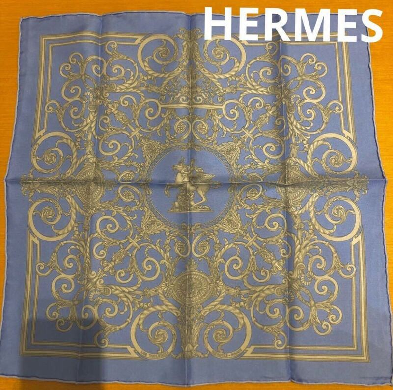 エルメス　カレ45 スカーフ　ブルー　7H2302