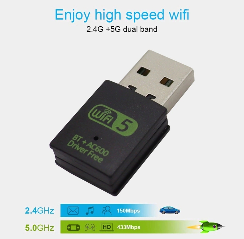 【新品】 Wifi 600 + Bluetooth 4.2 ★ 便利な 2in1 USB 子機　★ デュアルバンド 600Mbps 2.4GHz 5.0GHz ＋ BT 4.2　無線LAN Wi-Fi 