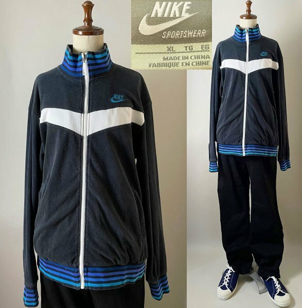 ★名品 2008年製 NIKE NSW ナイキ スポーツウエア コットン ポリエステル パイル素材 ライン ジャージ トラックトップ ジャケット XL 黒