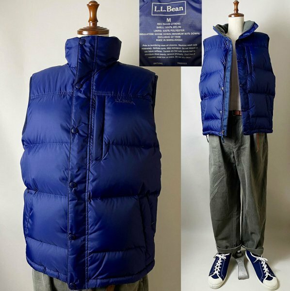 【美品 定価15,400円程度 国内正規品】LLBEAN LLビーン(L.L.) メンズ マウンテン 裏起毛 裏地 フリース ナイロン ダウン ベスト M ネイビー