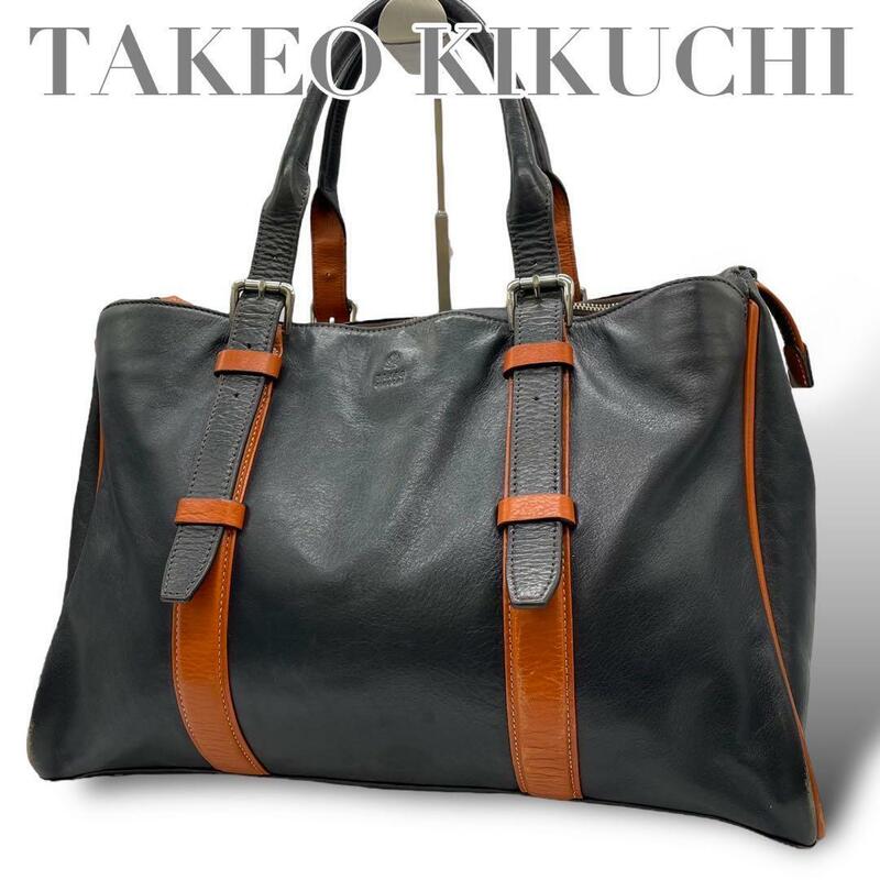 TAKEO KIKUCHI タケオキクチ　B5 ビジネスバッグ　ネイビー　レザー